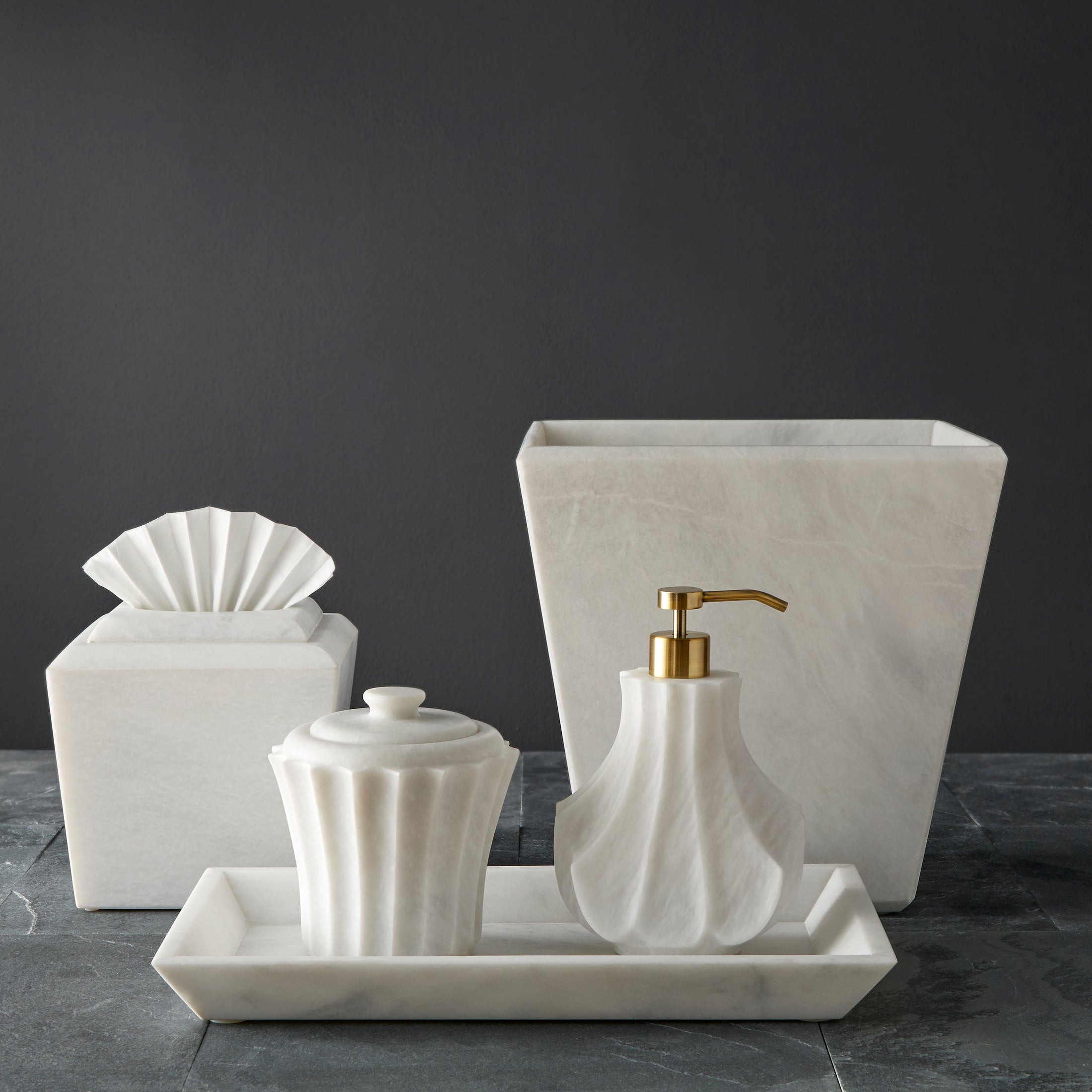 Yasmin Marble Tissue Box - Pearl White Marble Honed