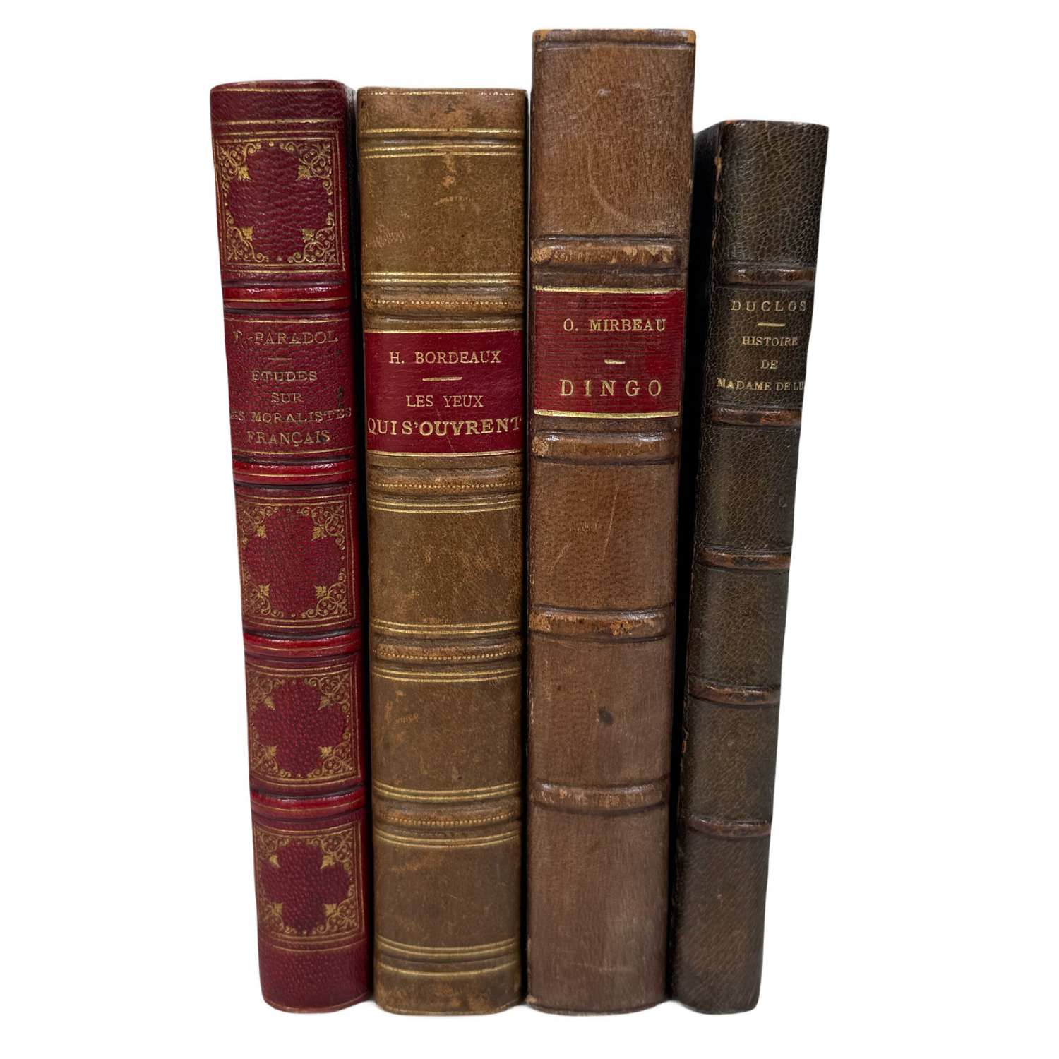 French Antique Marbalized Covers with Red & Brown Leather Binding 1865-1917 - set of 4