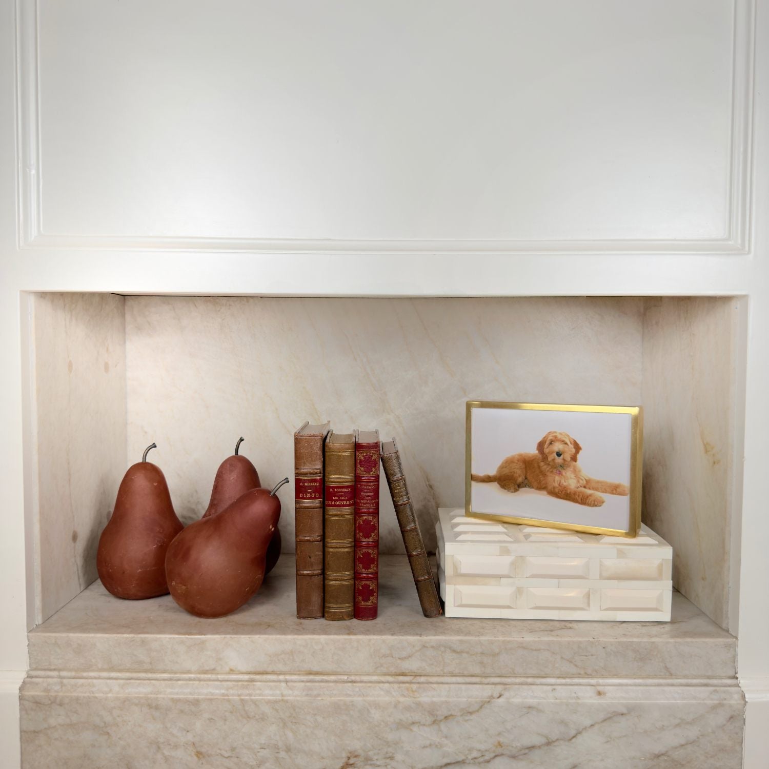 French Antique Marbalized Covers with Red & Brown Leather Binding 1865-1917 - set of 4