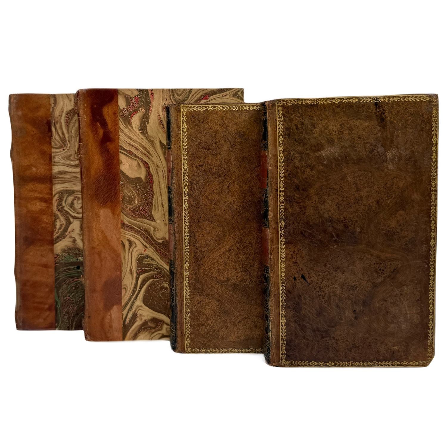 French Antique Love Novels & Edifying Letters of Missionaries in Red & Brown - set of 4