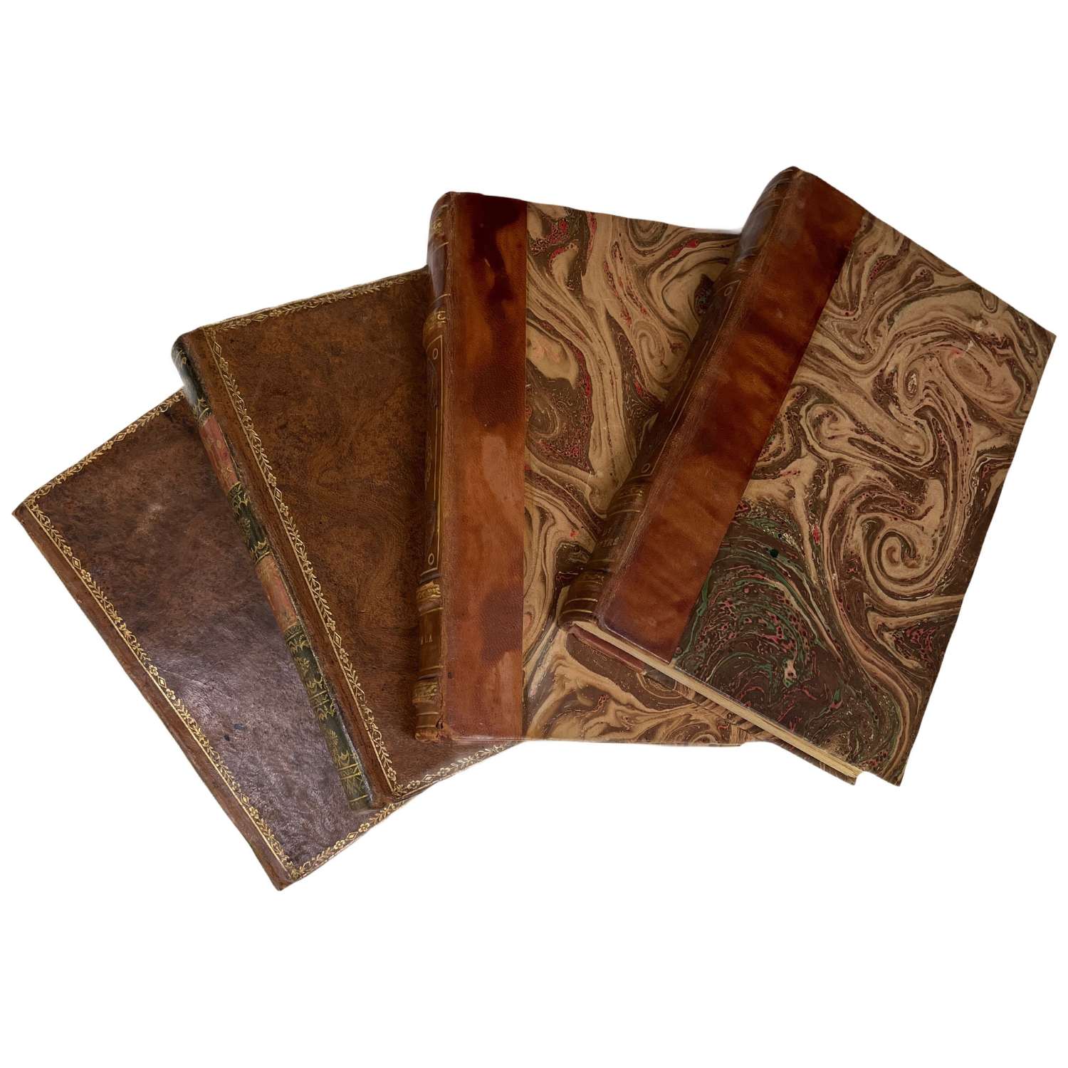 French Antique Love Novels & Edifying Letters of Missionaries in Red & Brown - set of 4