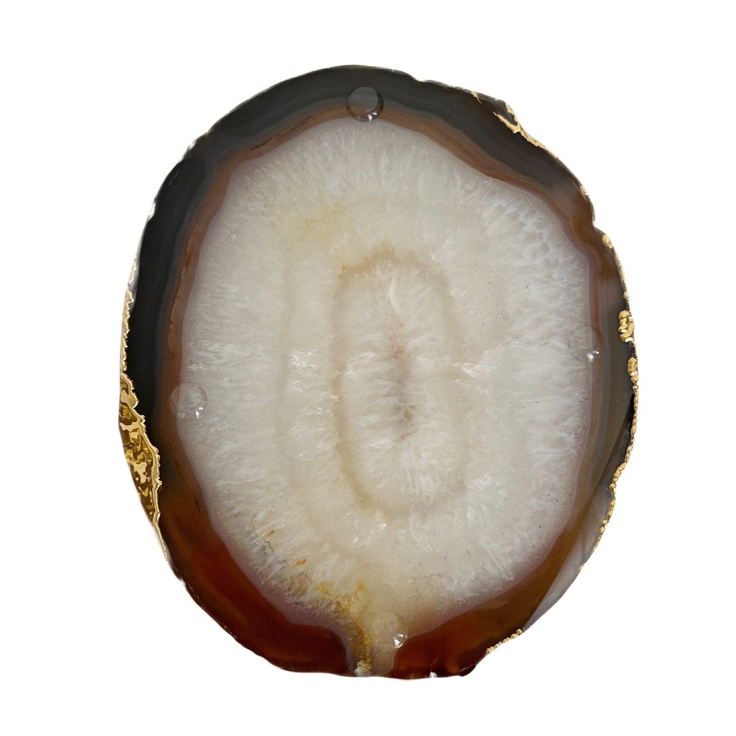 Coasters Large Natural Brown Agate with Gold Trim - Set of 4