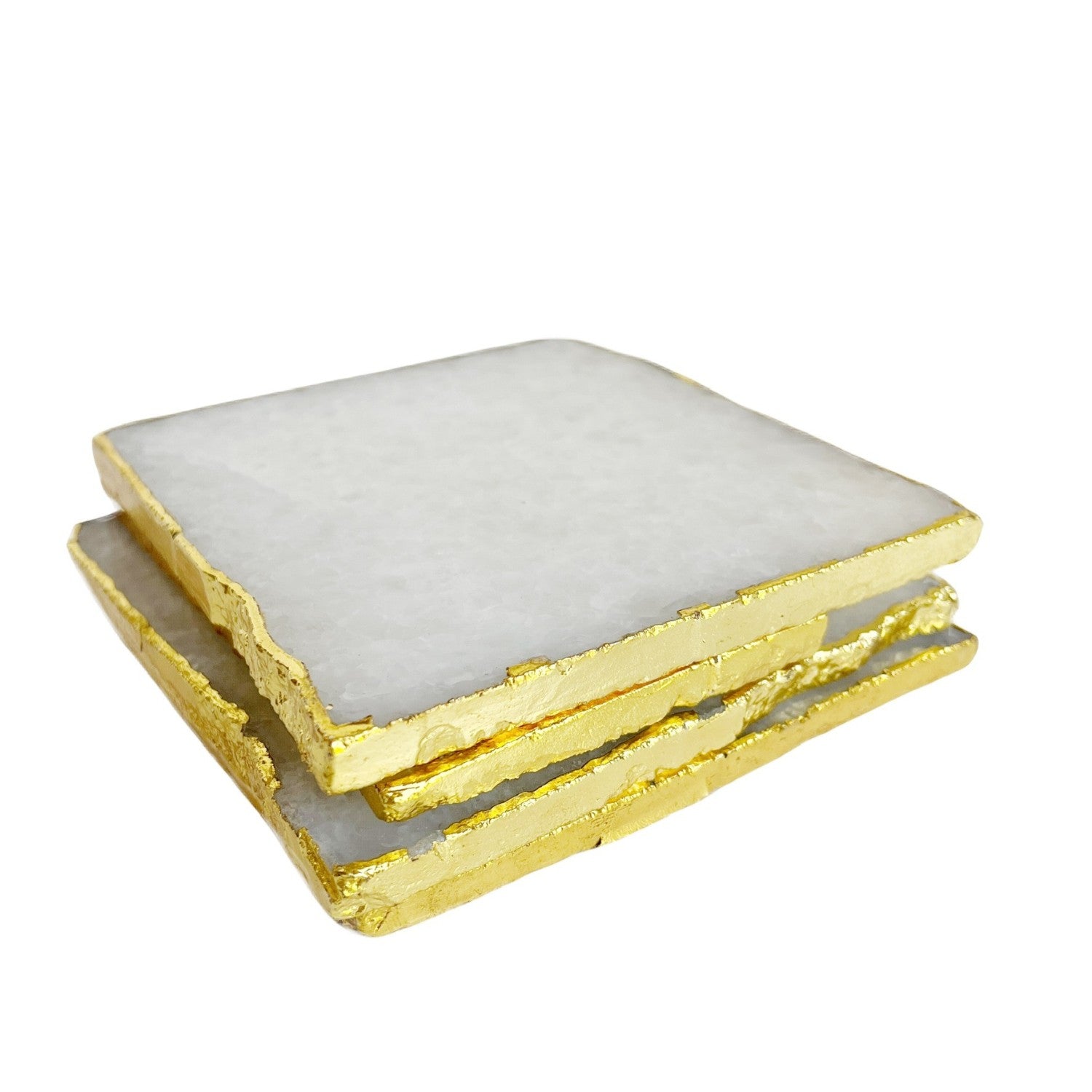 Coasters Square Natural Cloudy Quartz with Gold Trim - Set of 4