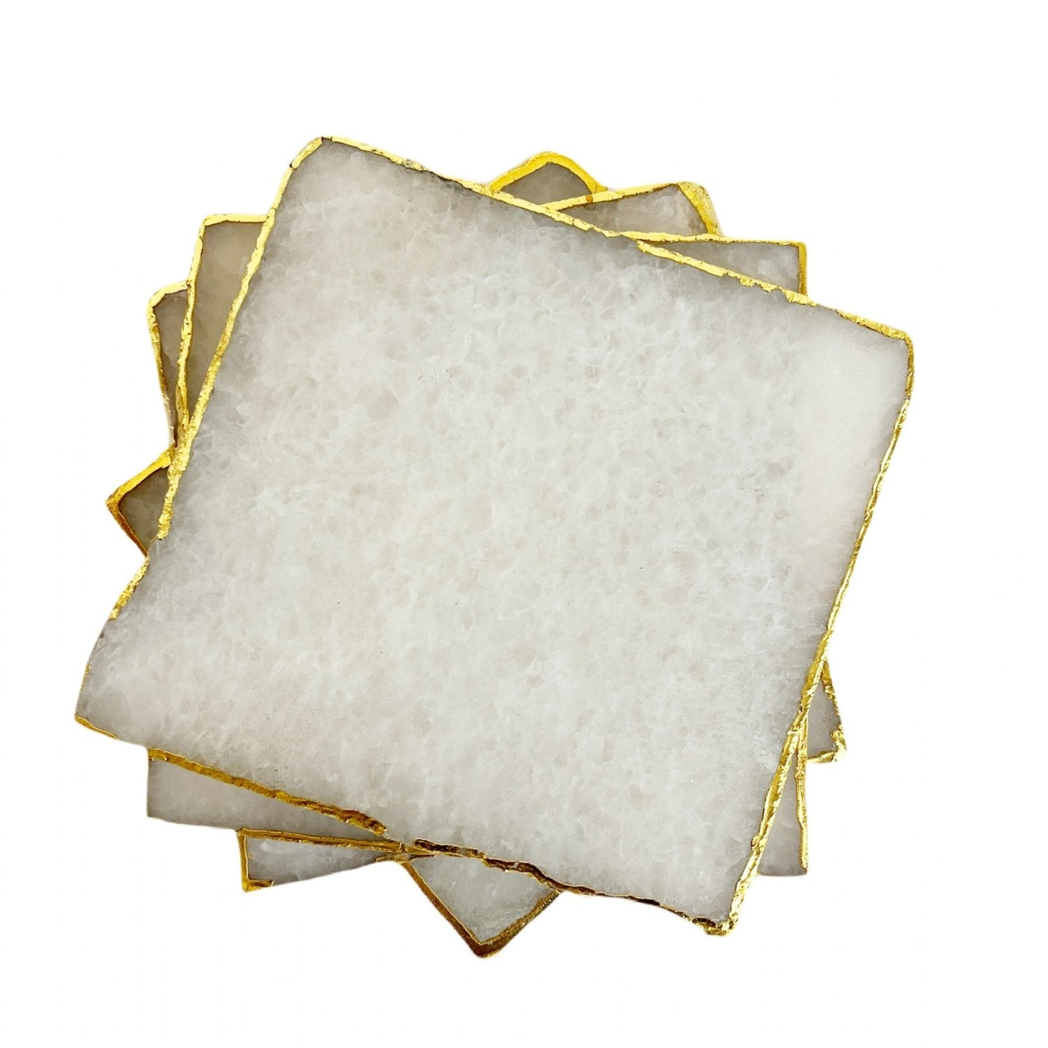 Coasters Square Natural Cloudy Quartz with Gold Trim - Set of 4