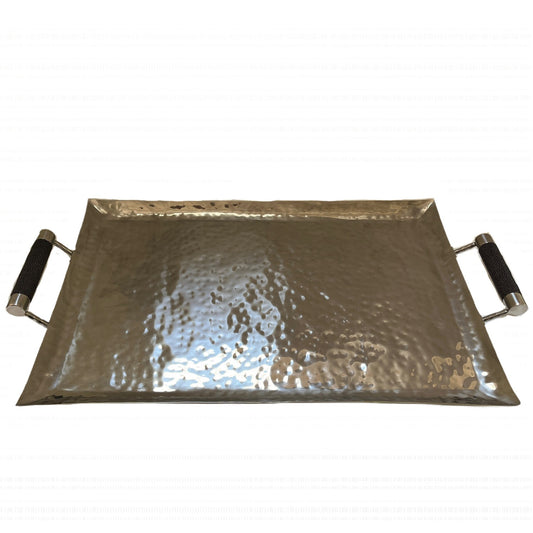 Hand-Forged Rectangle Tray with Genuine Shagreen Handles - Extra Large