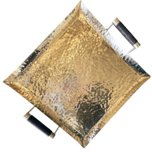 Hand-Forged Square Tray with Genuine Shagreen Handles - Medium