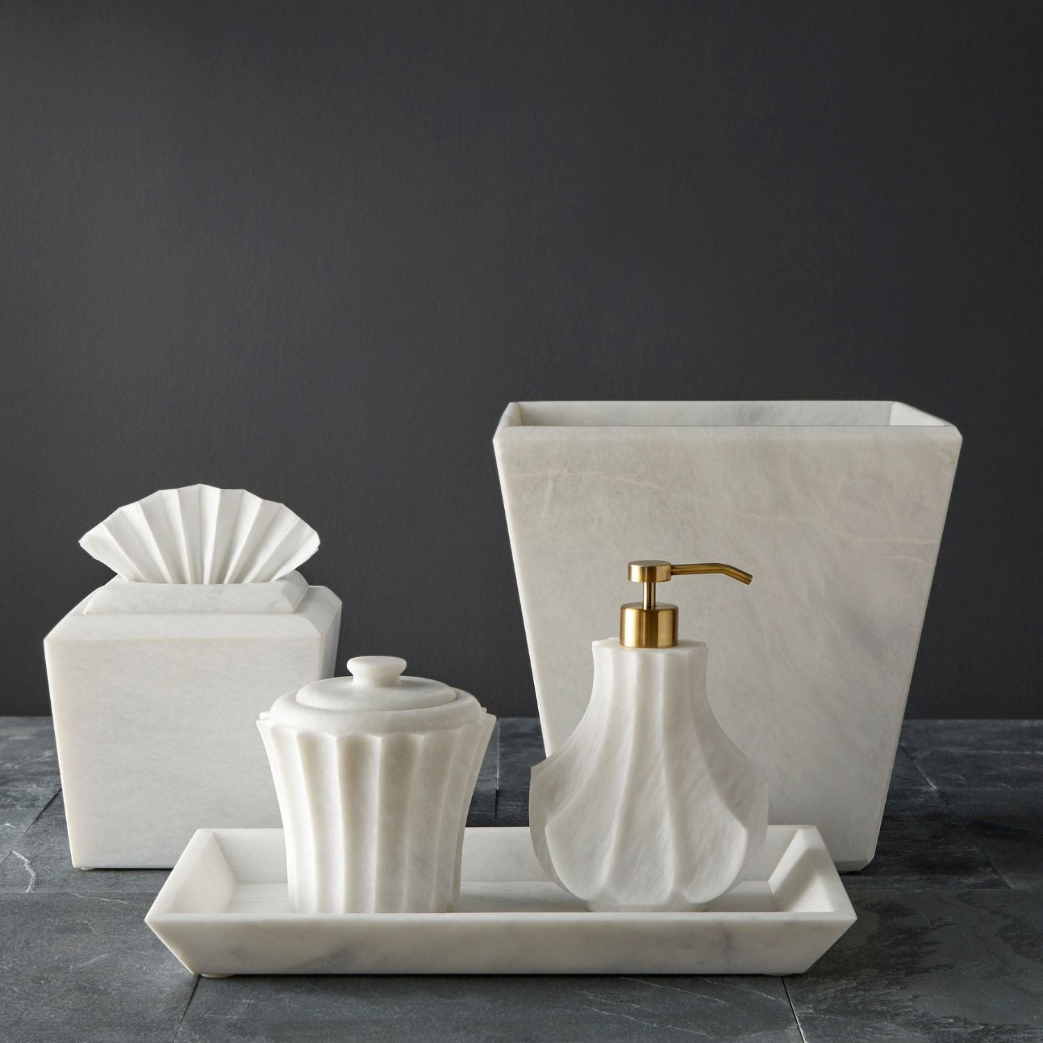 Yasmin Marble Lidded Canister - Pearl White Marble Honed