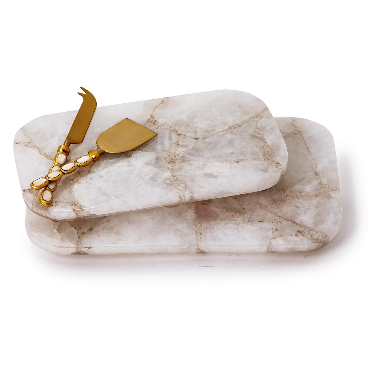 White Quartz Trays with Silver Feet – Set of 2