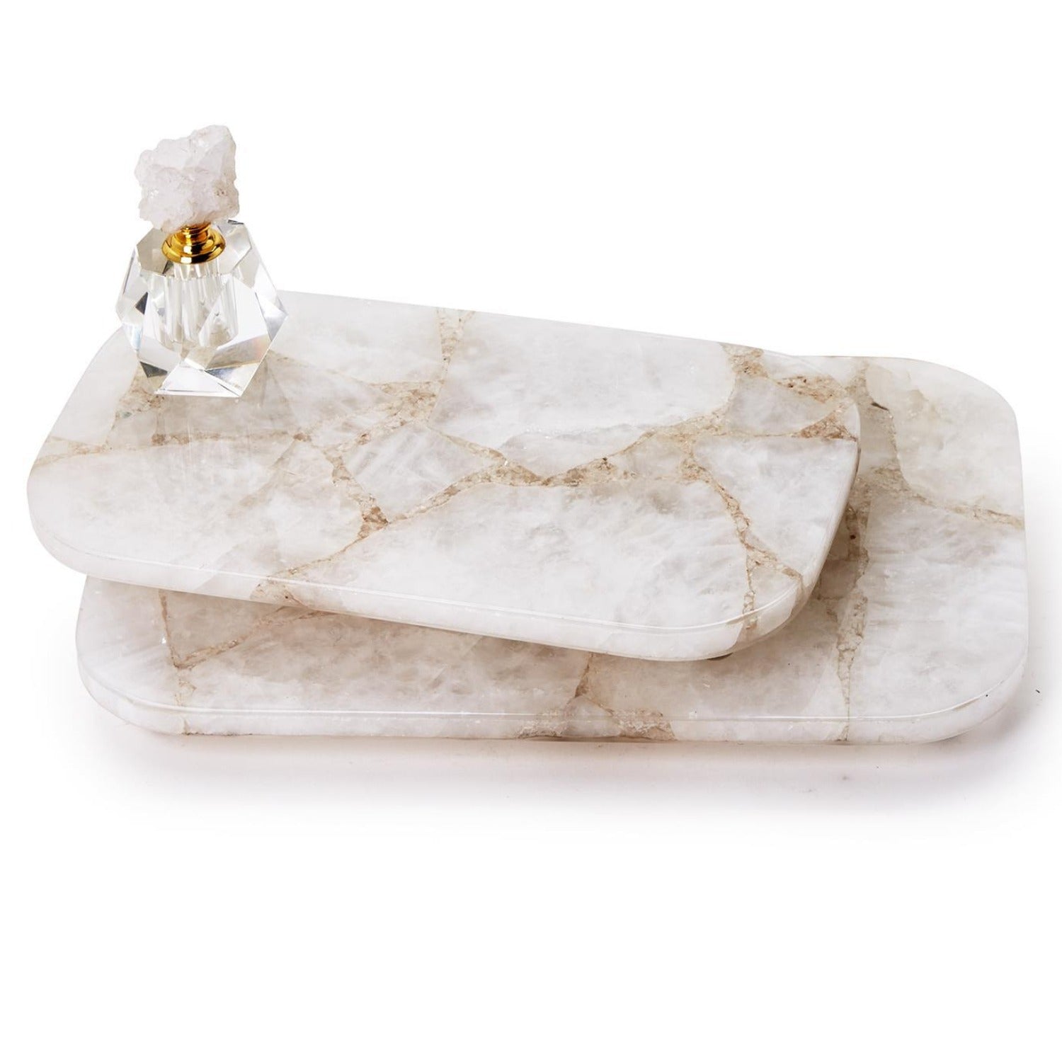 White Quartz Trays with Silver Feet – Set of 2
