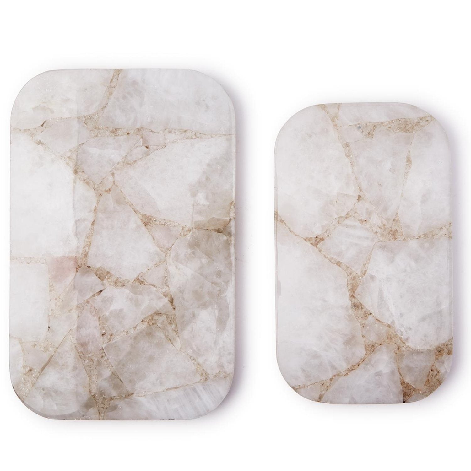 White Quartz Trays with Silver Feet – Set of 2