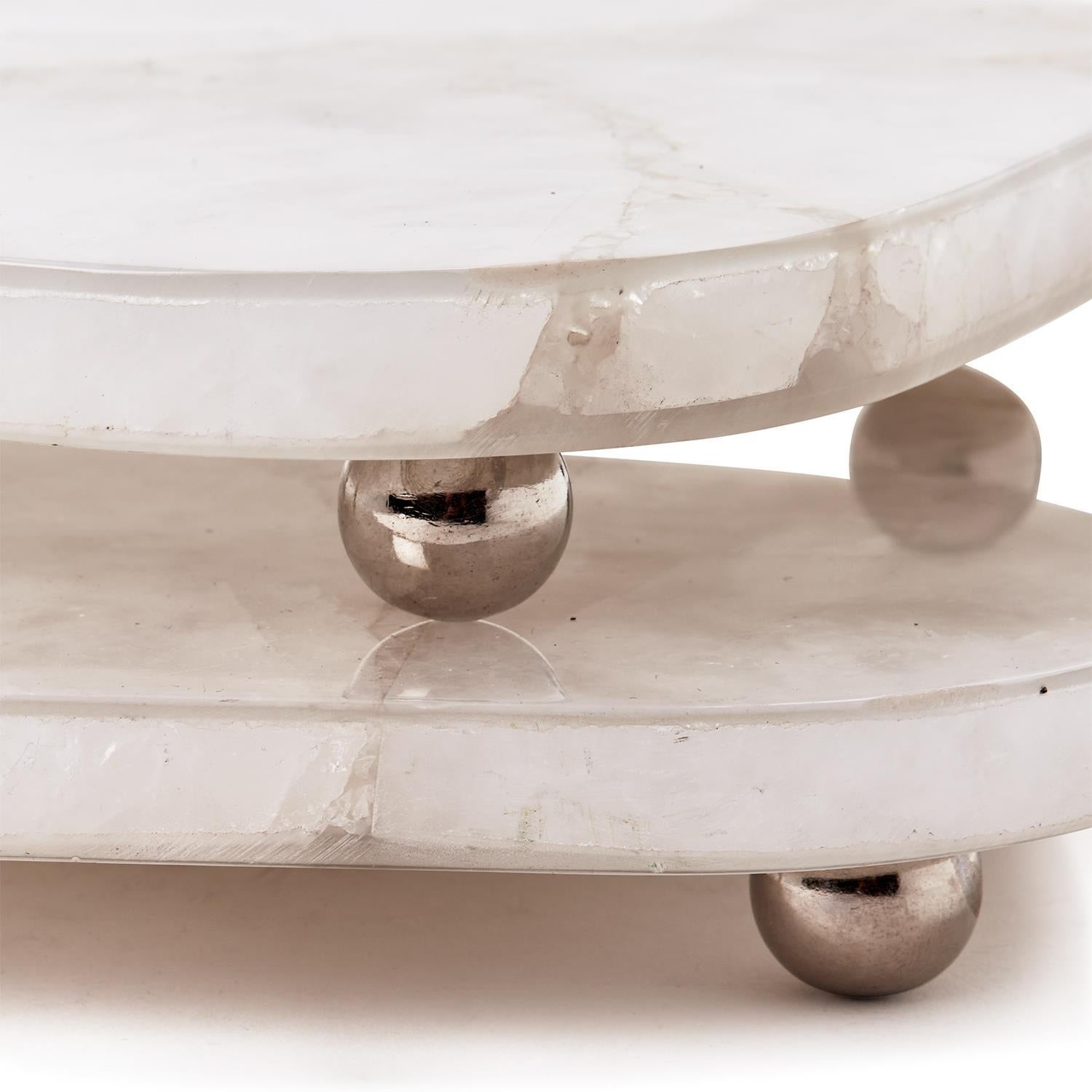 White Quartz Trays with Silver Feet – Set of 2