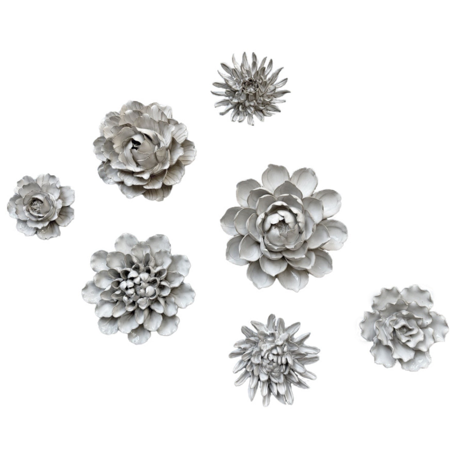Ceramic Wall Flowers Ivory - Set of 7