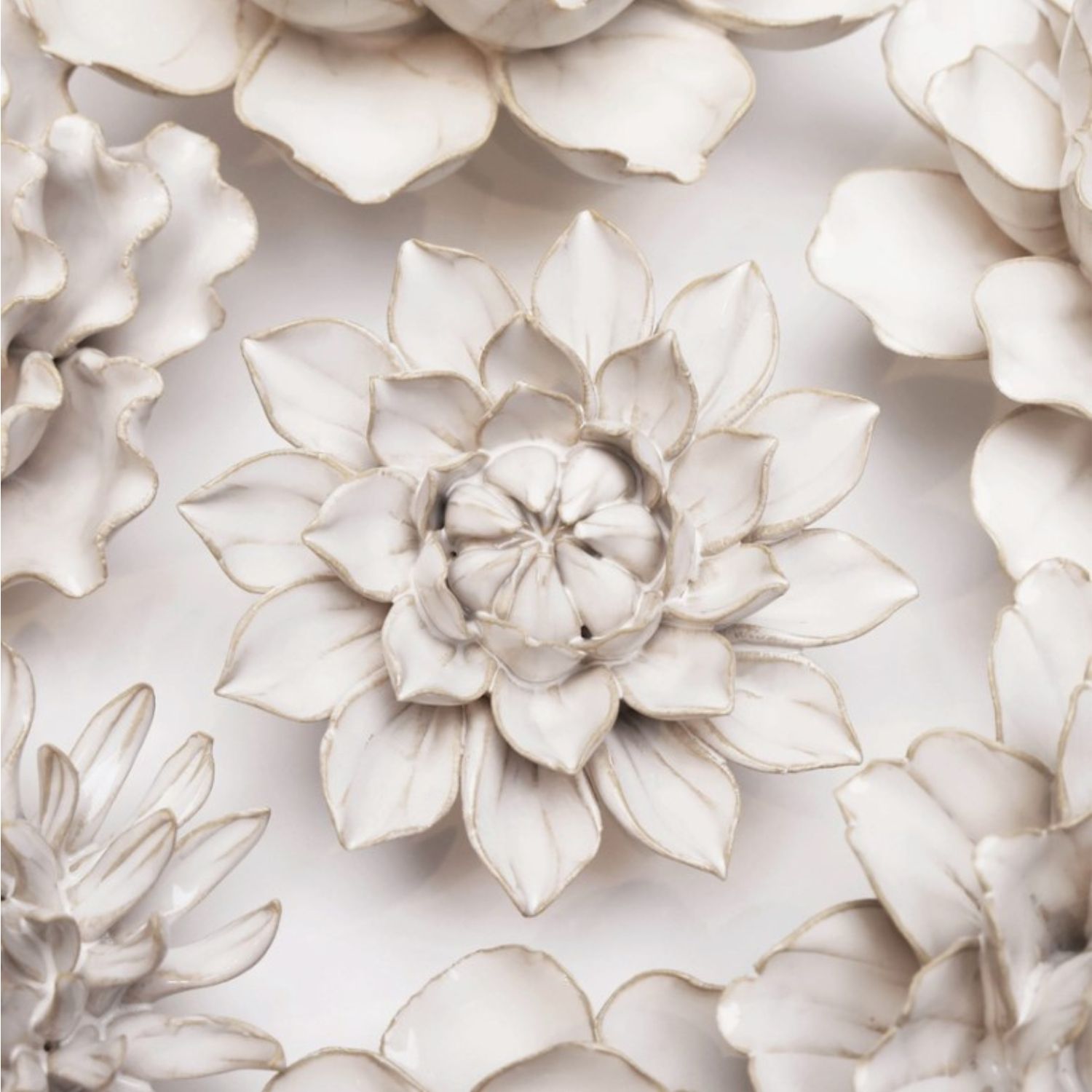 Ceramic Wall Flowers Ivory - Set of 7