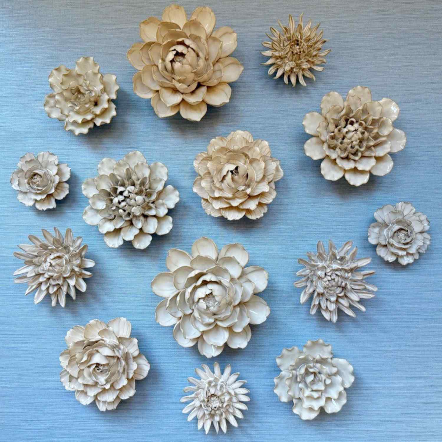 Ceramic Wall Flowers Ivory - Set of 7