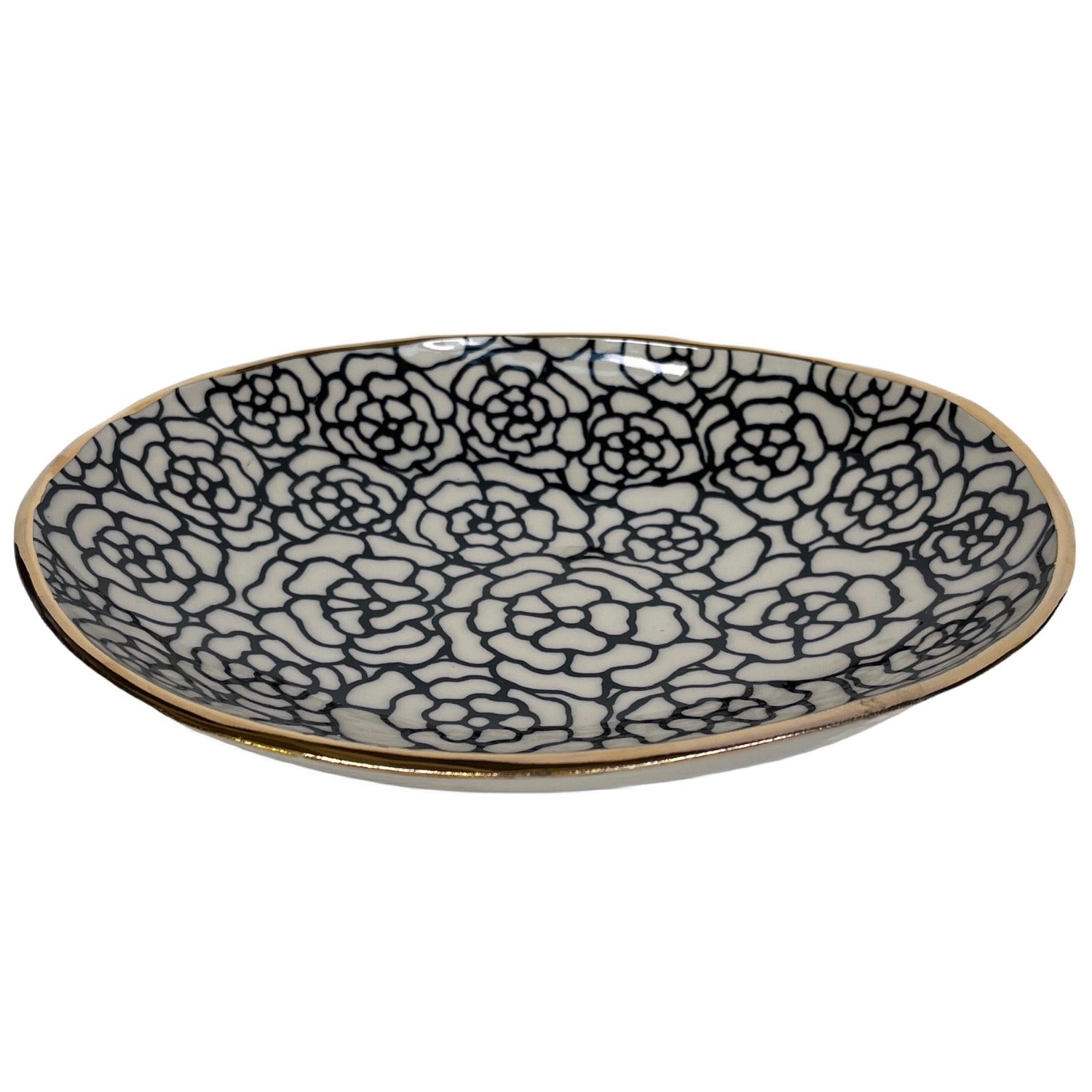 Handmade Serving Floral Bowl with 22K Gold - Large