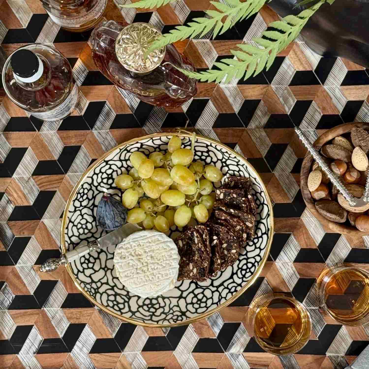 Handmade Serving Floral Bowl with 22K Gold - Large