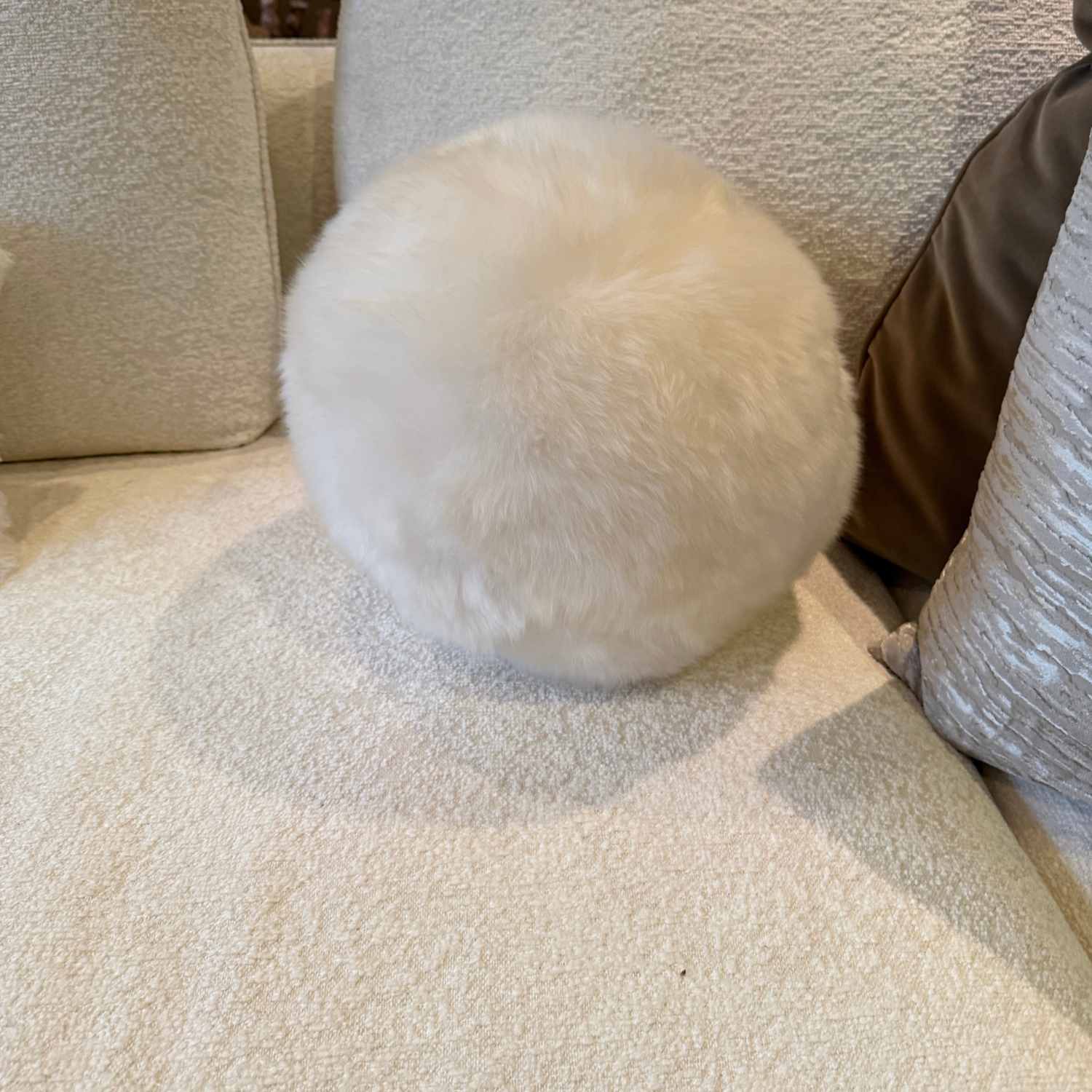 Suri Alpaca Ball Cushion - Ivory - 11"