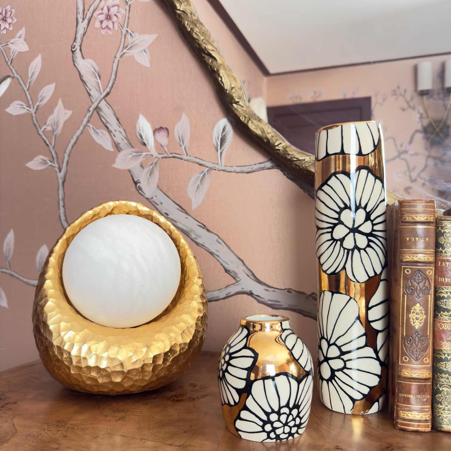 Ceramic Flowers Gold Bud Vase with 22K - Medium