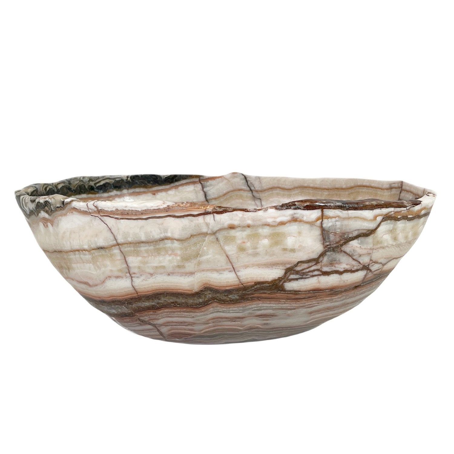Red, Beige, Brown Layered Onyx Bowl