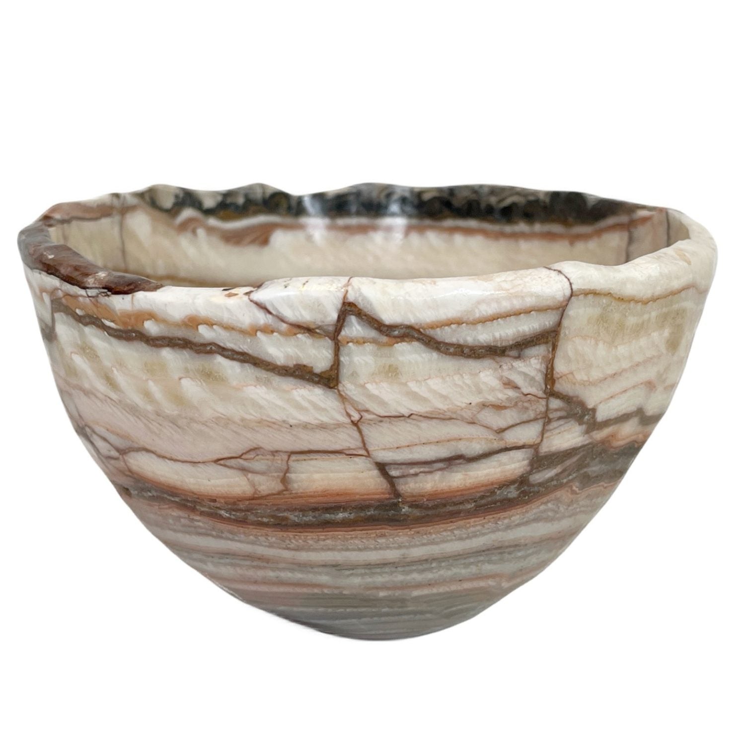 Red, Beige, Brown Layered Onyx Bowl