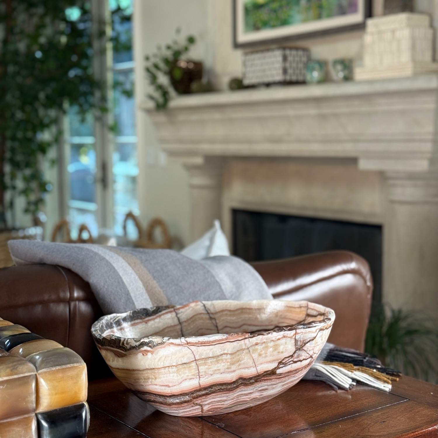 Red, Beige, Brown Layered Onyx Bowl