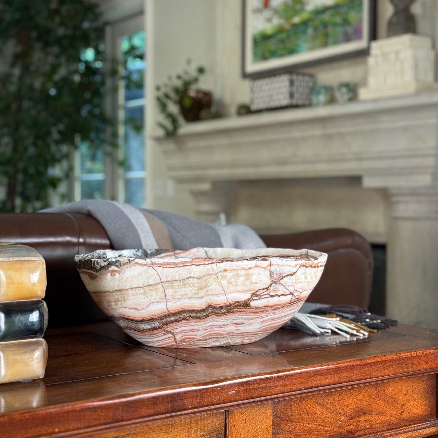 Red, Beige, Brown Layered Onyx Bowl