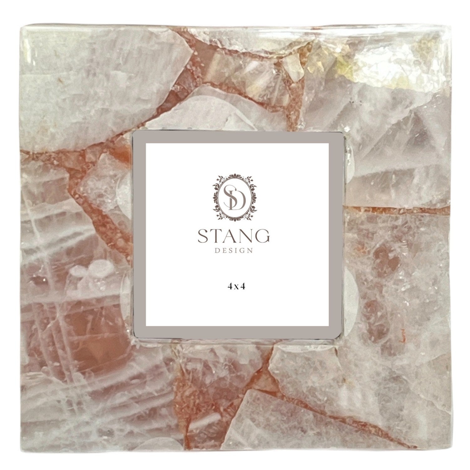 Square frame in rose quartz, 4x4 inches.