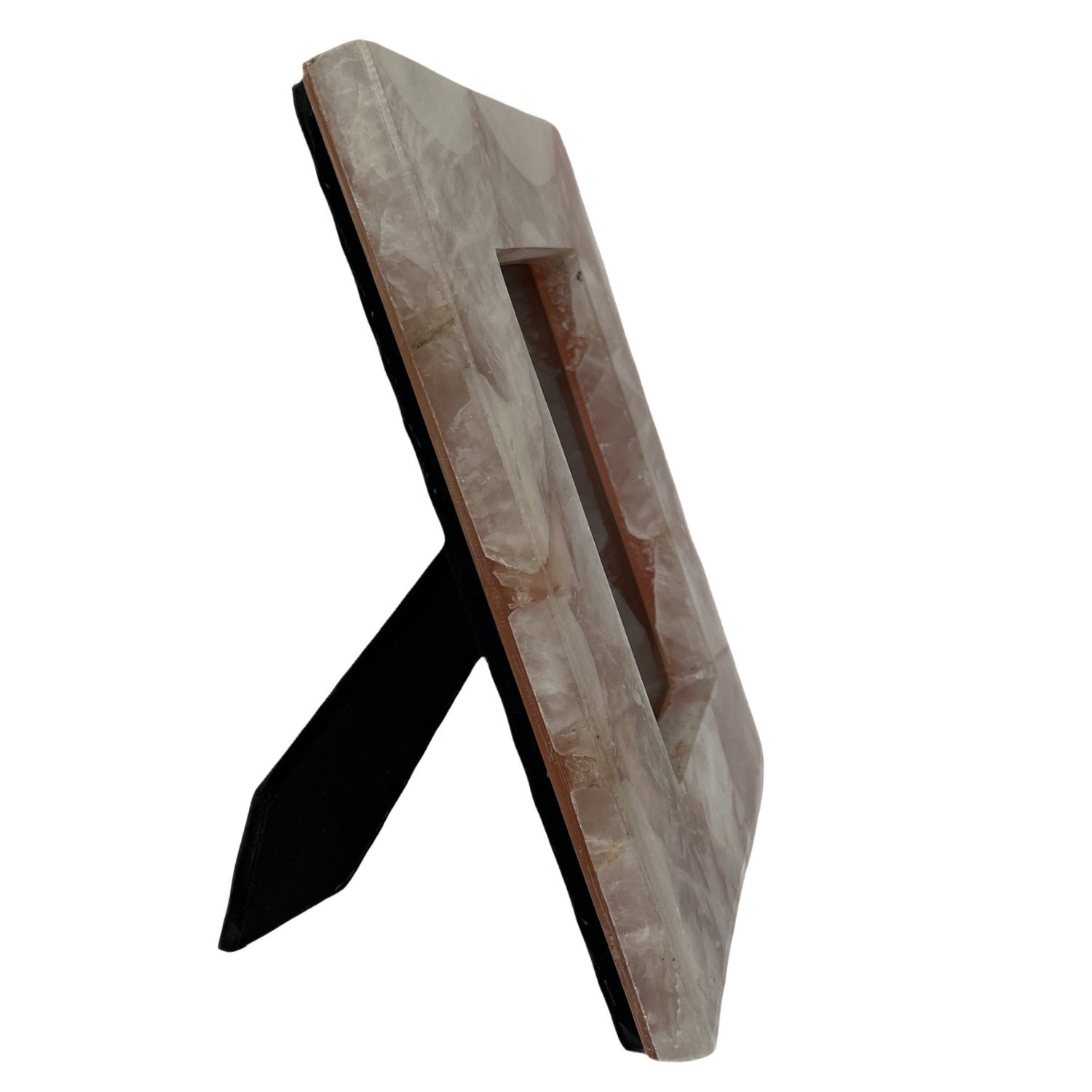 Rectangular frame in rose quartz, 4x6 inches.