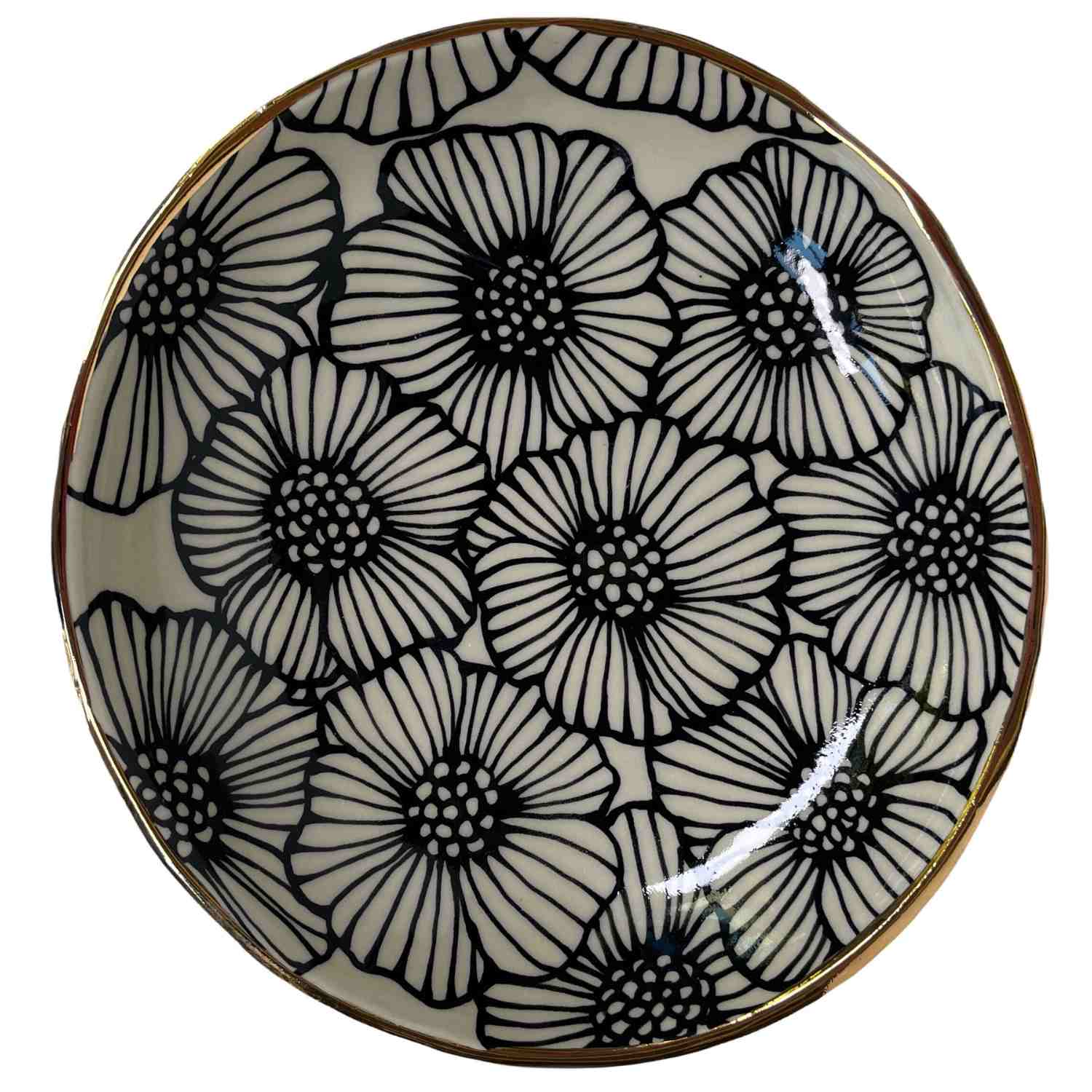 Handmade Serving Floral Bowl with 22K Gold - Medium