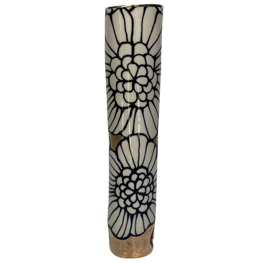 Tall & Narrow Ceramic Floral Vase in 22K Gold