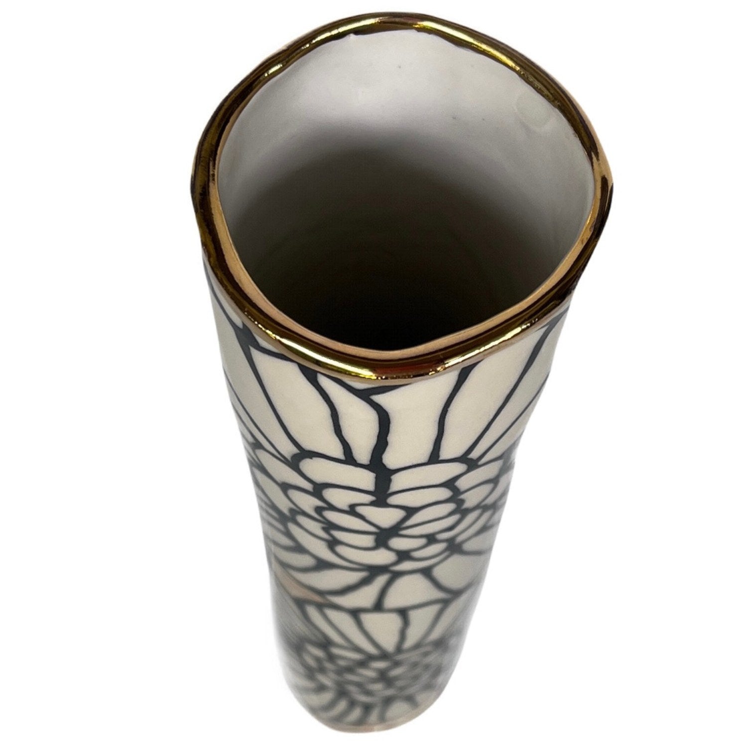 Tall & Narrow Ceramic Floral Vase in 22K Gold