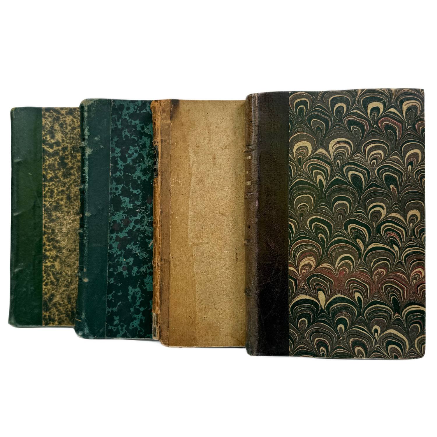 French Antique Novels in Green & Brown 1854-1888 - set of 4