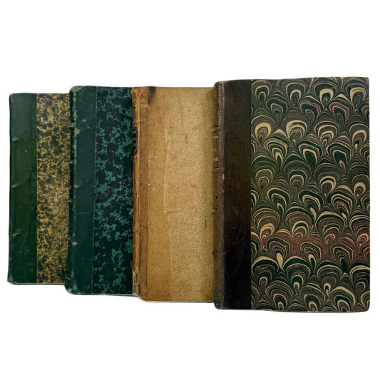 French Antique Novels in Green & Brown 1854-1888 - set of 4