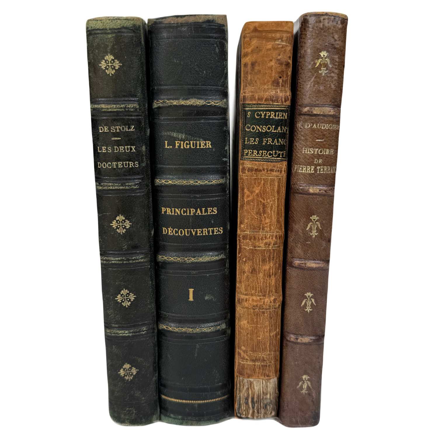 French Antique Novels in Green & Brown 1854-1888 - set of 4