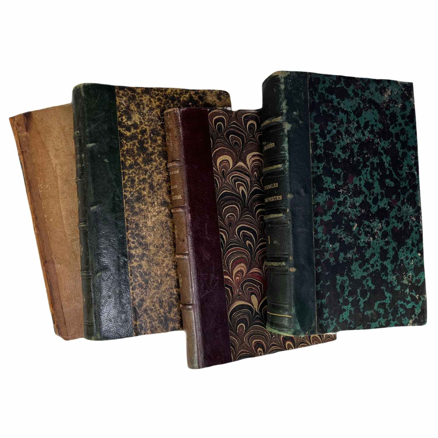 French Antique Novels in Green & Brown 1854-1888 - set of 4