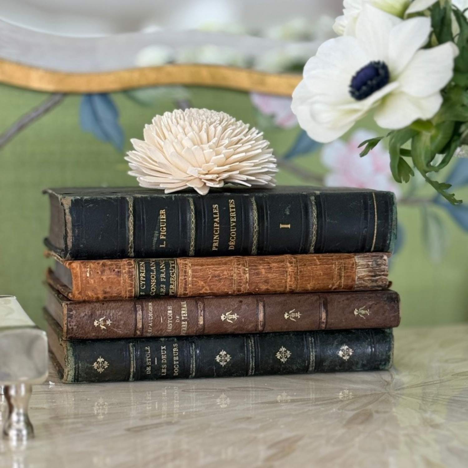 French Antique Novels in Green & Brown 1854-1888 - set of 4